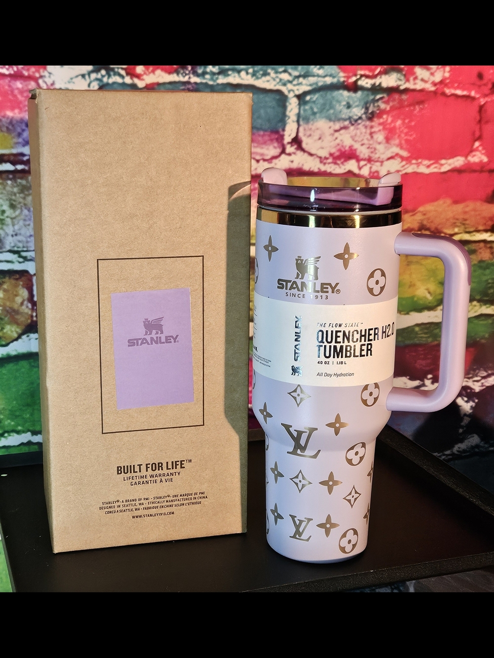 Stanley Lilac Tumbler with Gold Accent Logos and Handle